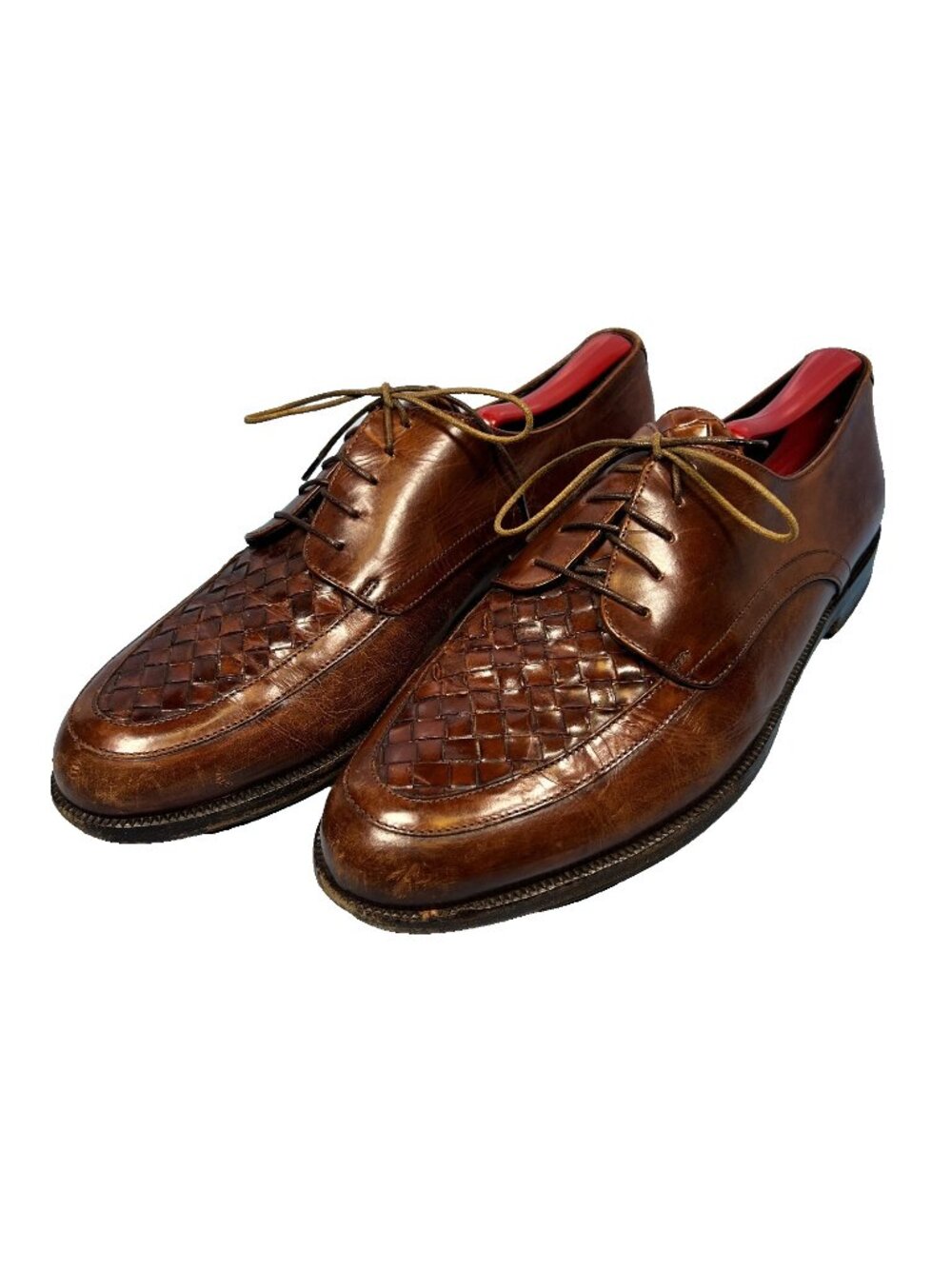 Cole Haan Bragano 9.5 Brown Woven Leather Dress Shoes Made In Italy Vibram Soles